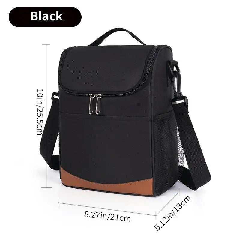 Large Capacity Insulated Lunch Tote Bag Leakproof Thermal Lunchbox Qme Black