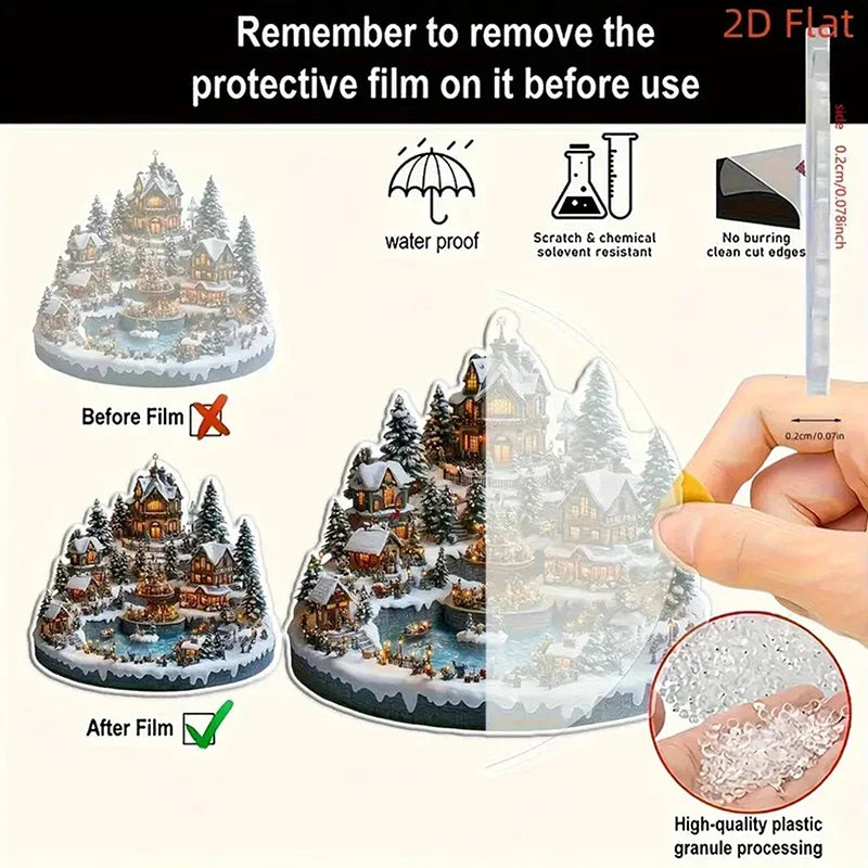 2D Flat Acrylic Christmas Desk Decor Base Snowman House Rotating Qme