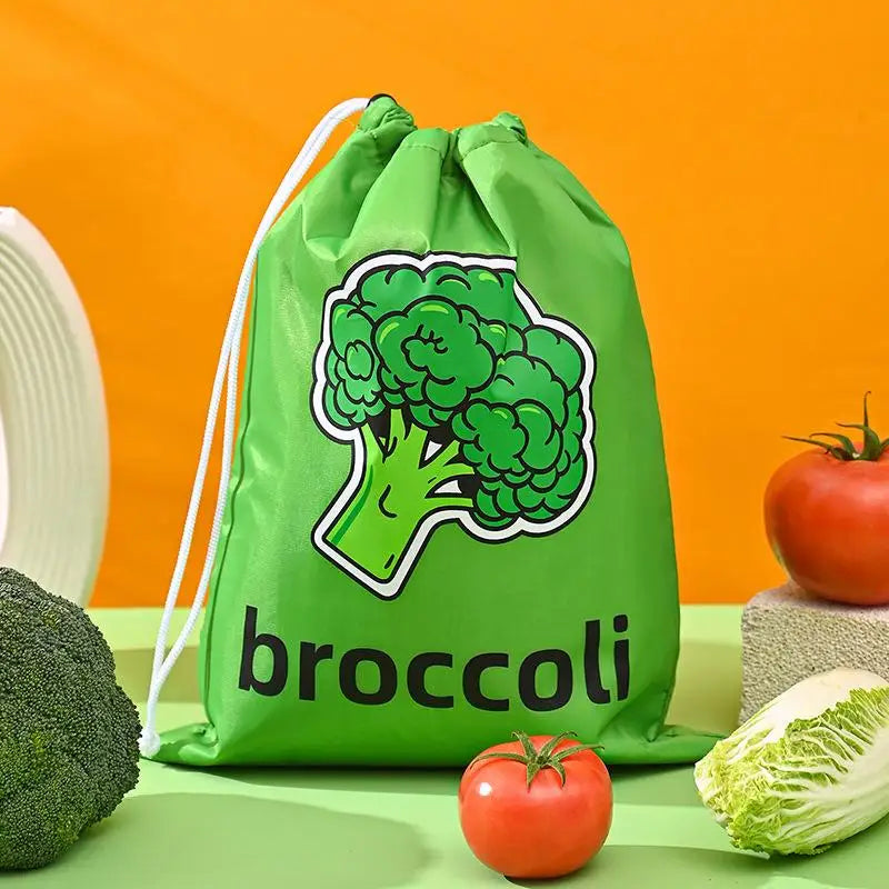1 Drawstring Oranges Broccoli Ice Cream Storage Bag Reusable Fruit Qme A3
