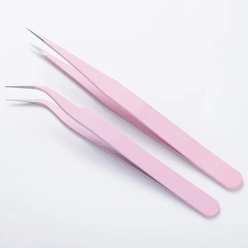 Stainless Steel Straight Curved Tweezers Colorful DIY Eyelash Tweezer Qme