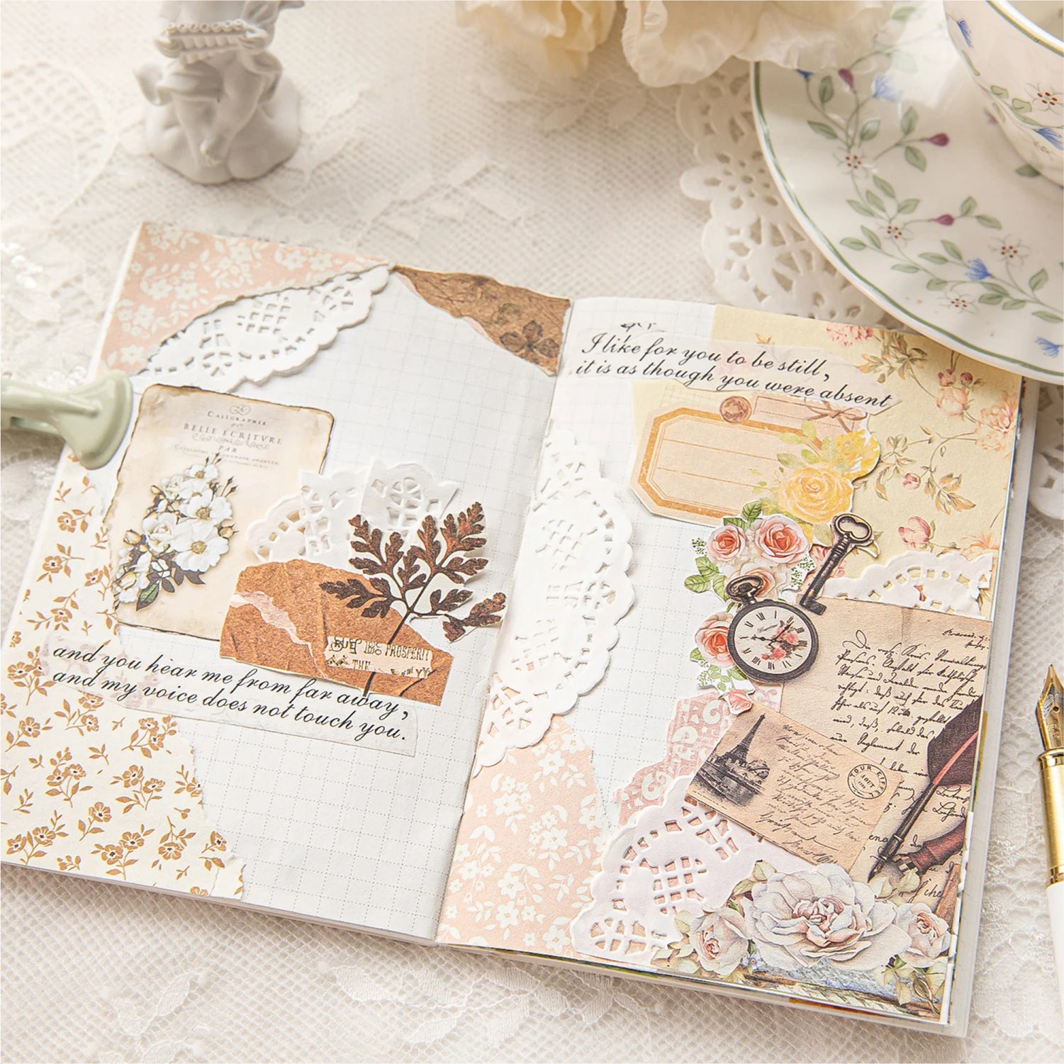 Light Vintage Watercolor Floral Kit, Artistic Botanical Decor Paper for DIY Journal Collage & Background Layering Qme