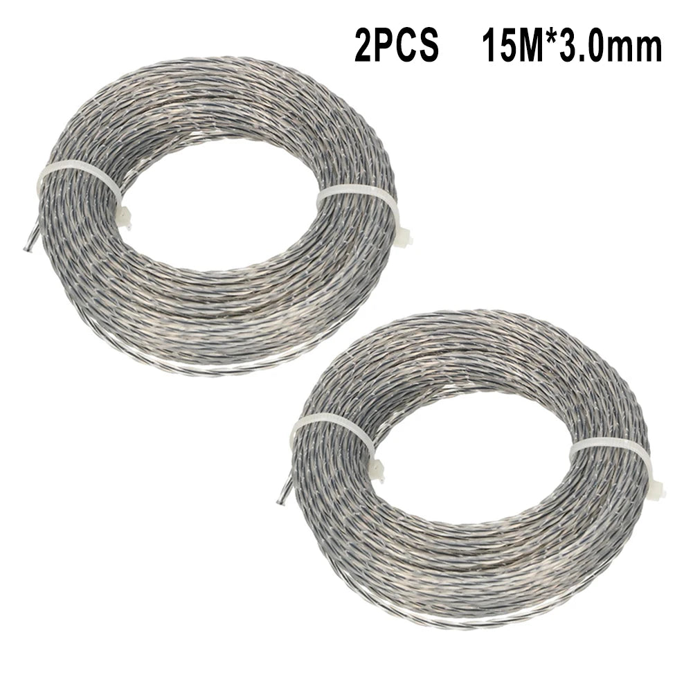 2 Rolls 15M 2.0/3.0mm Trimmer Nylon thread Rope Core-Reinforced Grass Trimmer Line 2.0- 3.0 Mm X 15m(30m) Line Spool Qme 15mx3.0mmx 2pcs