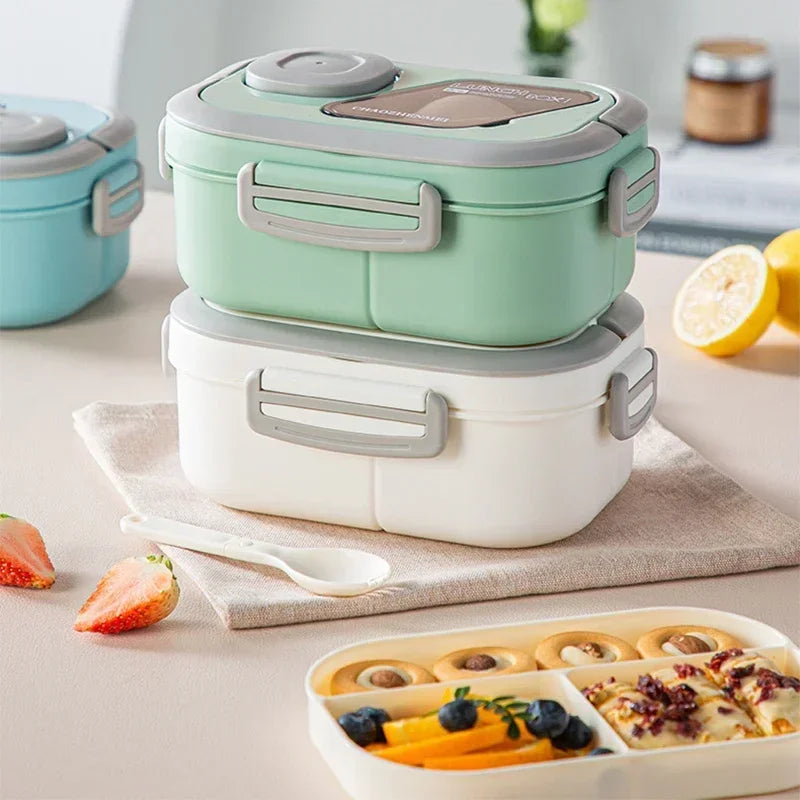 Portable Lunch Box Compartment Wheat Straw Bento Carrying Handle Qme