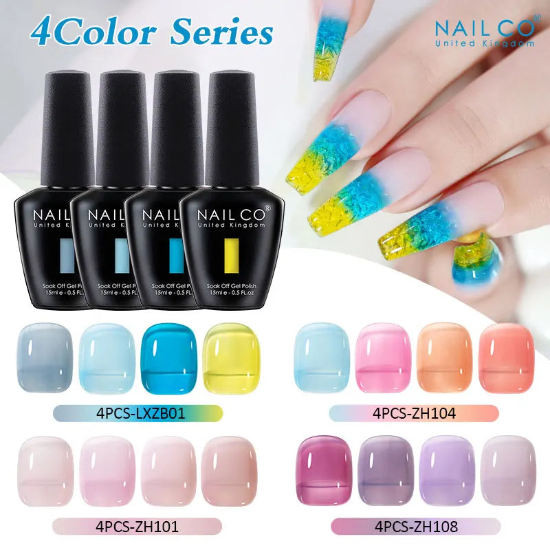 NAILCO Jelly Glass Gel Nail Polish 4Colors Series Translucent Candy Qme