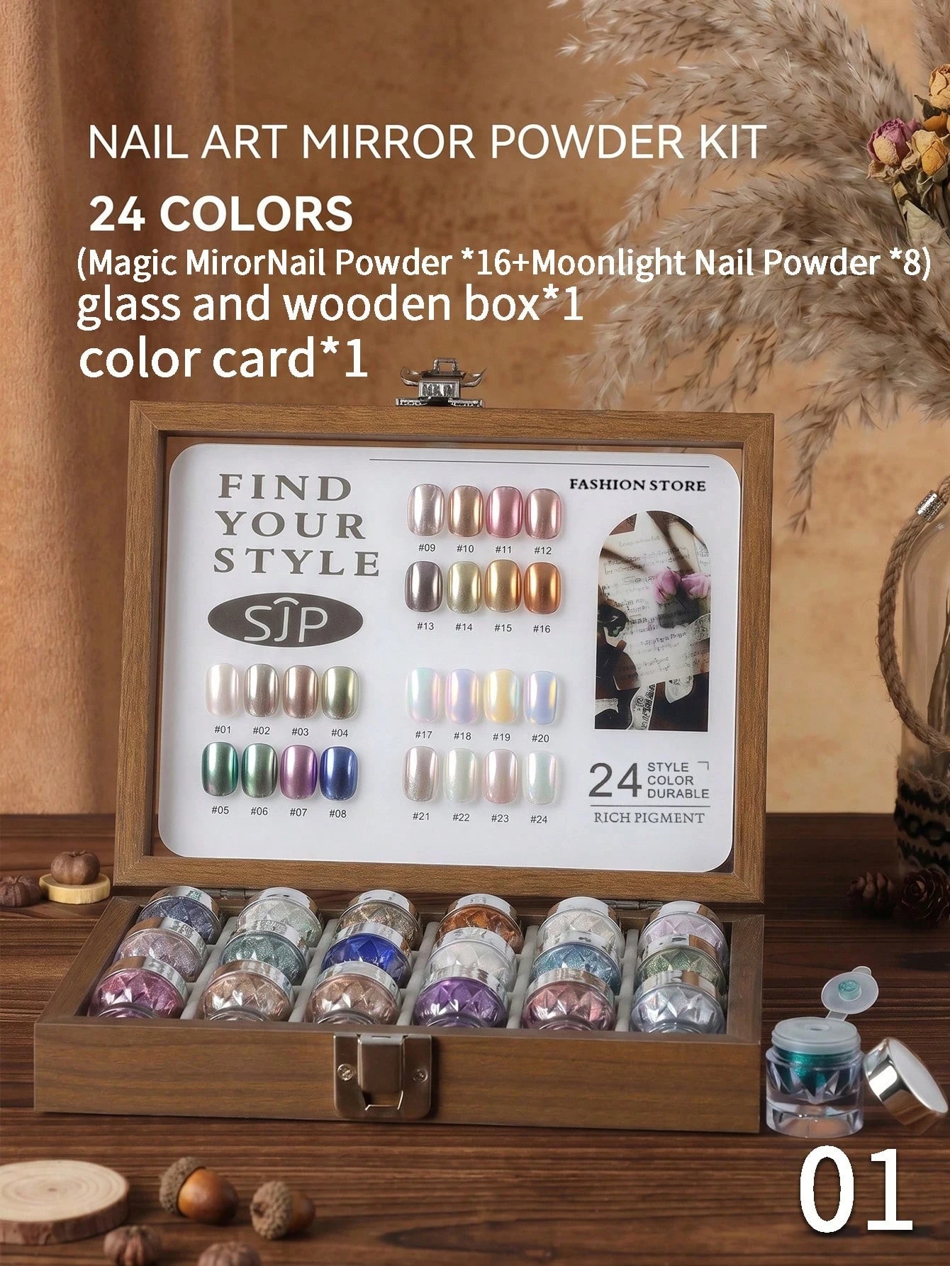 24-color Aurora Chrome Pink Nail Art High-end Magic Mirror Storage Qme