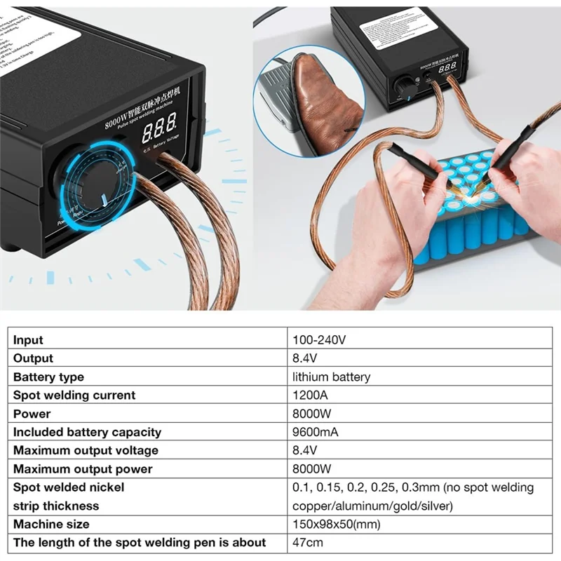 A02F-8000W Battery Spot Welder,DIY Welding Machine Kit High-Power Spot Welder With Nickel Strip For 18650 Battery Pack US Plug Qme