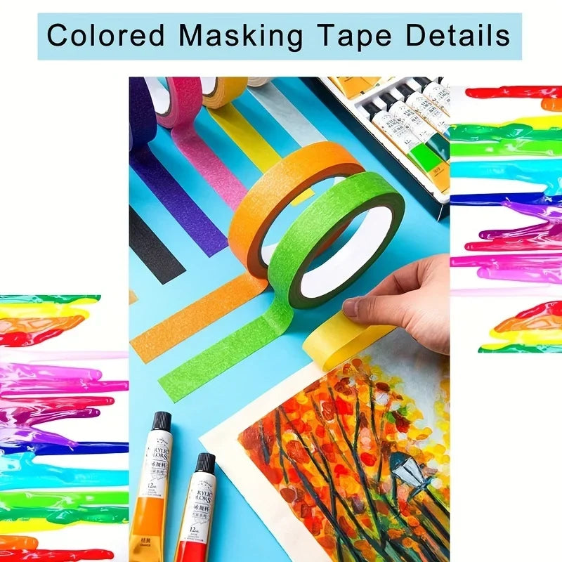 6 Rolls of Colored Masking Tape, Colored Painter's Tape for Arts and Crafts, Pack of 6, 1cm x 13m Drawing Tape, Craft Tape Qme