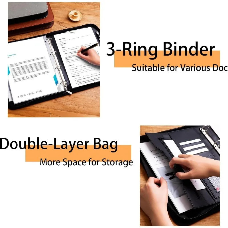 Zipper Binder Laptop Sleeve PU Leather Multi-function Organizer Qme