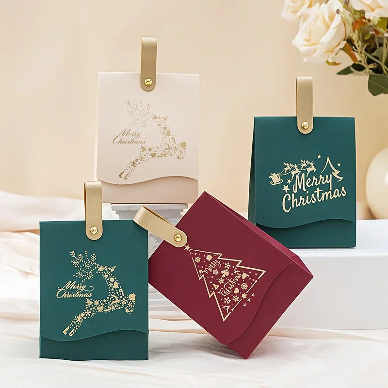 6Pcs Random Christmas Gift Boxes, Gold Foil Candy Boxes For Holiday Party Favors Qme