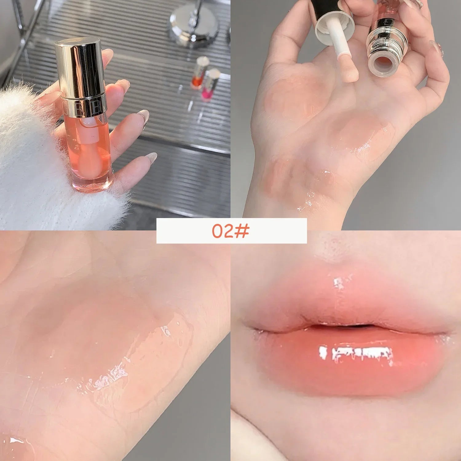 Strawberry Jelly Lip Oil Glossy Tint Glaze Lipstick Moisturize Liquid Fruit Jam Lip Beauty Treatment Transparent Hydrating Balm Qme 02