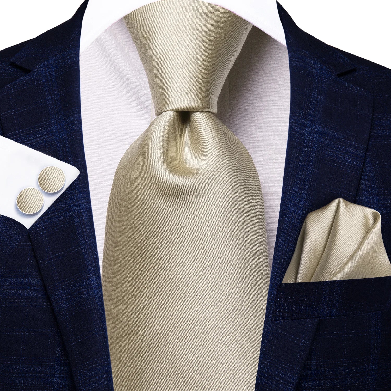 Hi-tie Floral Champagne Ivory Mens Elegant Necktie Handkerchief Qme N-3405