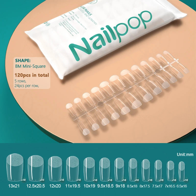 NAILPOP False Nails Acrylic Press Coffin Artificial Clear Fake Nail Qme SM Mini-Square 120