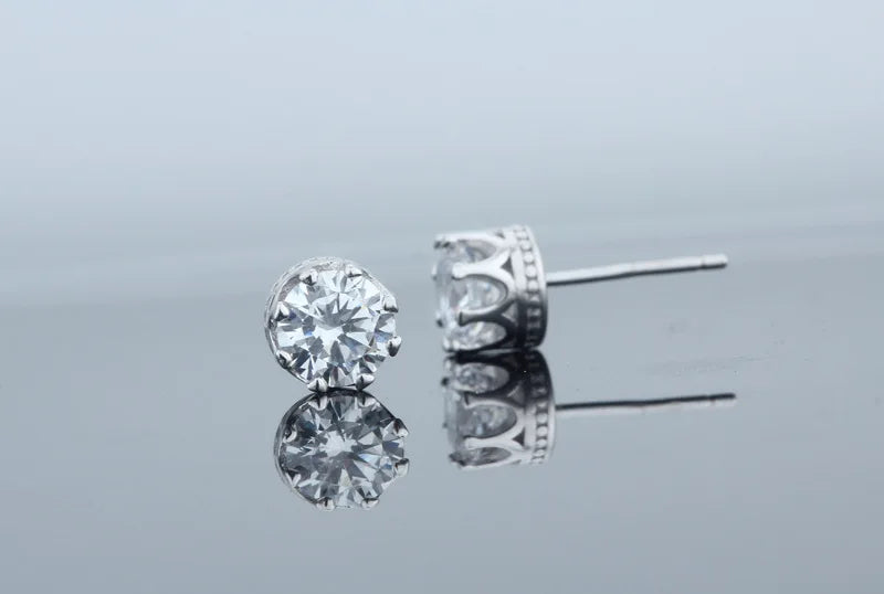 Classic 925 Sterling Silver Color CZ Crystal Stud Earrings For Women Men Top Quality Cubic Zircon Ear Accessories Jewelry Qme