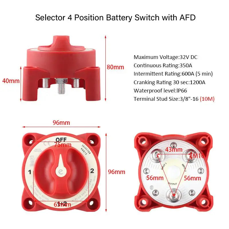 Marine Battery Selector Switch 4 Position Waterproof Heavy Duty Qme