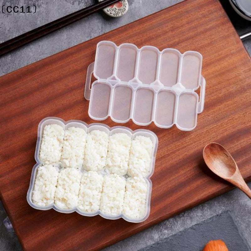 10 Grids Rice Ball Mold Spoon Sushi Non-stick Pressure Storage Box Qme