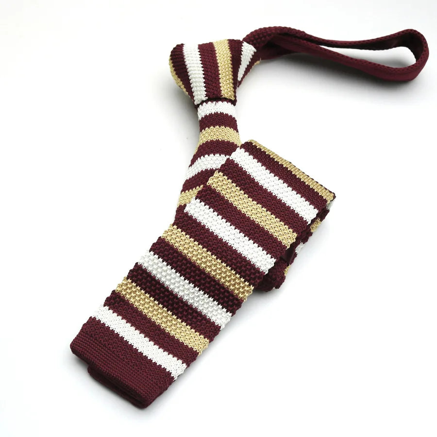 Striped Knitted Tie Casual and Fashionable Flat Head Tie 7CM Tie Colorful Personalized Trendy Manual Knot Tie Campus Style Qme