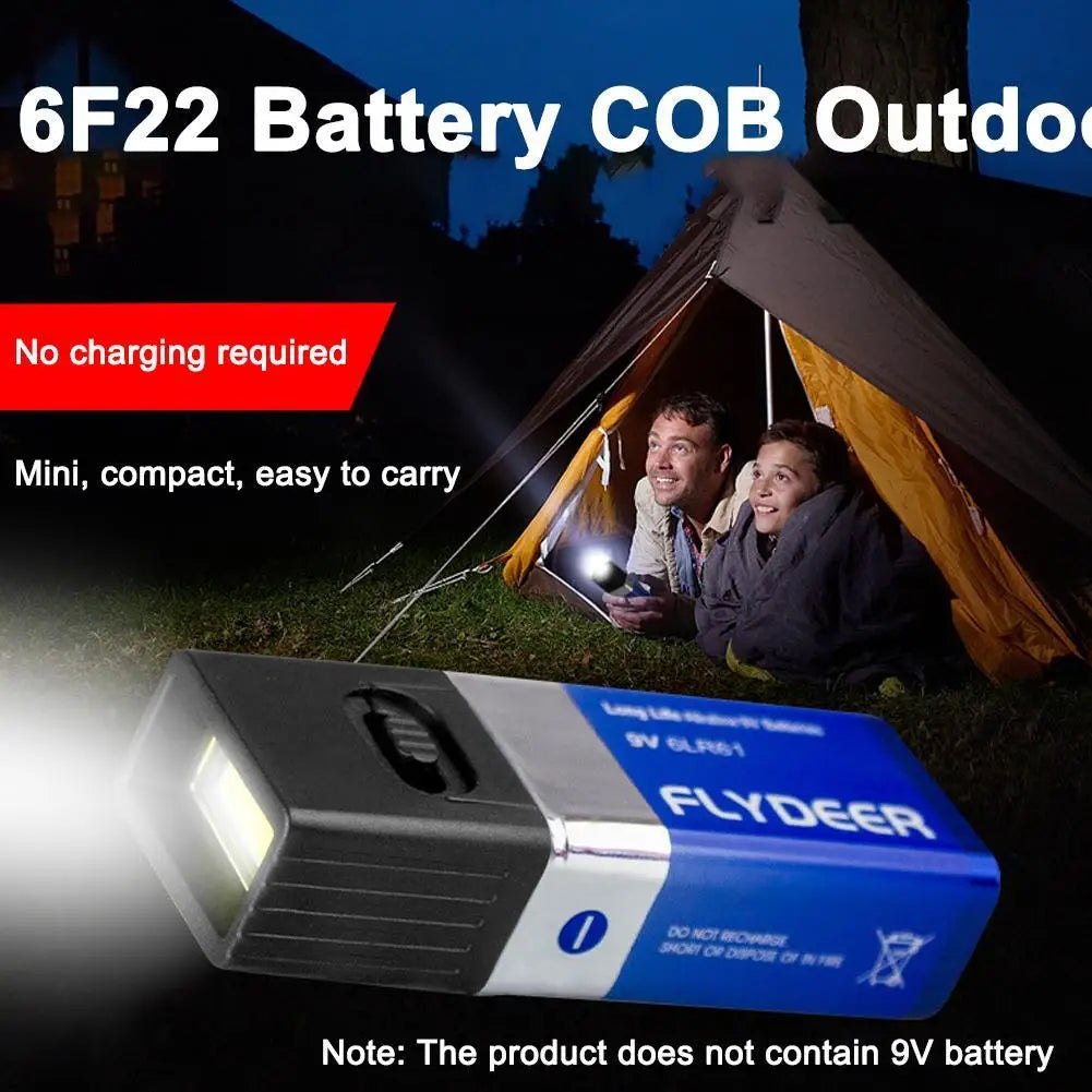 Mini 9V Battery Flashlight 2 Modes COB LED EDC Key Light 6F22 Battery Outdoor Lighting Work Light Excluding Battery Qme