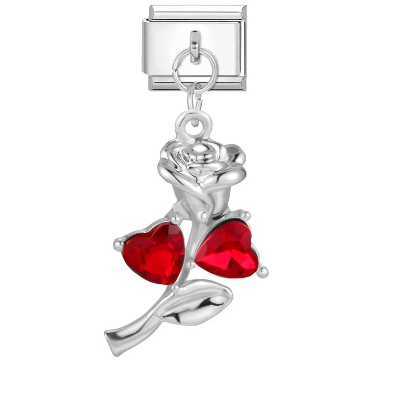 Shiny Colorful Zircon Pendant Series Red Cherry Bow Italian Charm