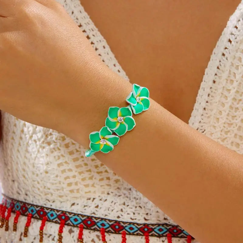 Boho Hawaiian Flower Bracelet Women Beaded Braid Rope Bangle Summer Qme A4