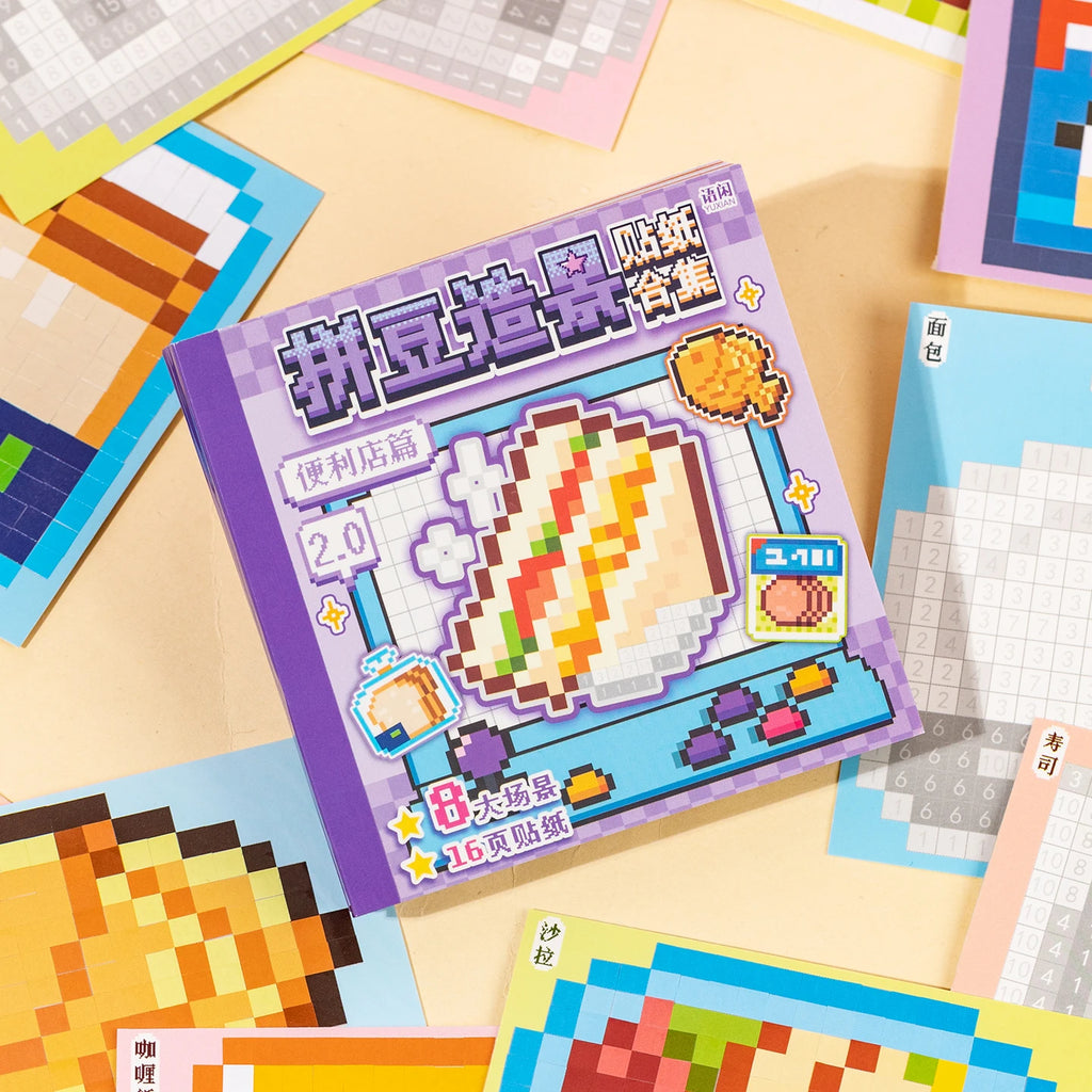 24Pcs Cute Pixel Food Milk Cake Theme Sticker Book Handmade DIY Diary Magazine Scrapbook Aesthetics Stationery Sticker Book Qme