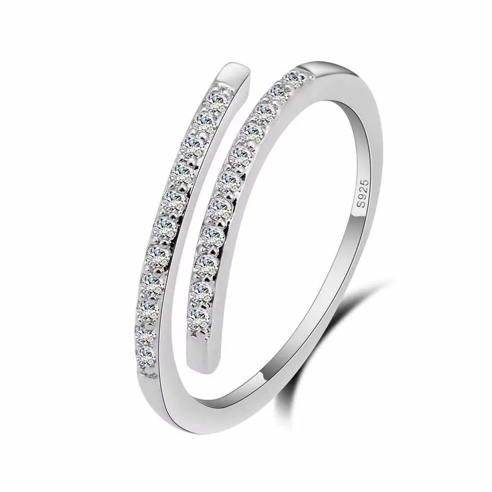 Beautiful Thin Ring Design for Lady Resizable Jewelry 925 Sterling Silver Color Sparking White Zircons Women Party Accessories Qme Default Title