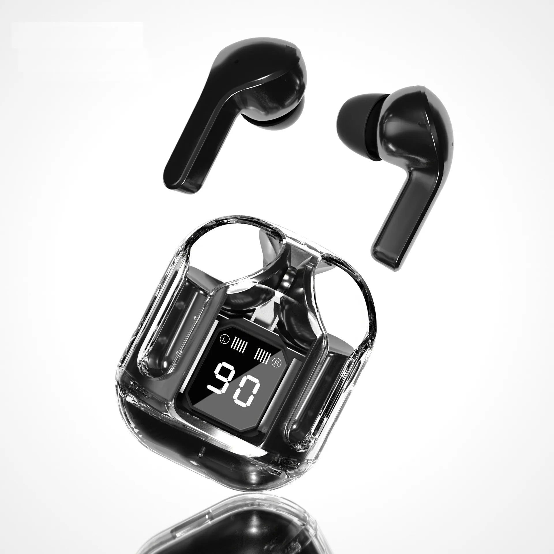 LED Power Digital Display Air 31 Wireless Bluetooth Earphone Sports Stereo Transparent design Hifi good Sound quality For Phone Qme black