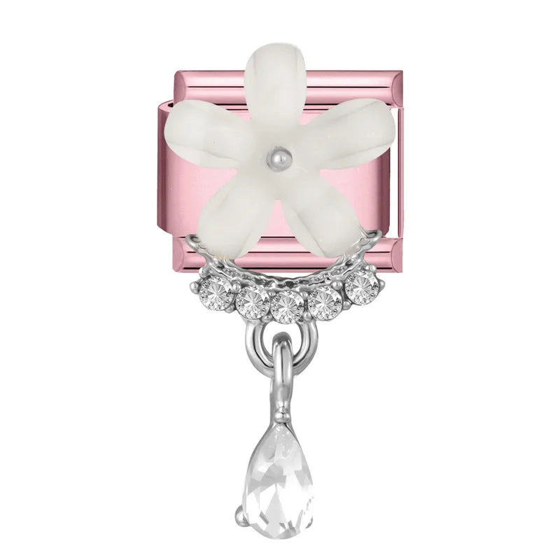 Wholesale Butterfly Bow Stars Love Heart Key Planet Shiny CZ Flower Italian Charms Fit 9mm Stainless Steel Bracelets Jewelrys Qme Style 31