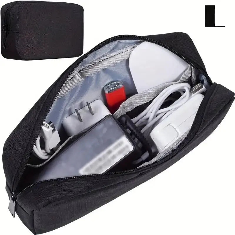 Portable Electronics Storage Pouch Phone Charger Earphone Power Cord Qme Black plus