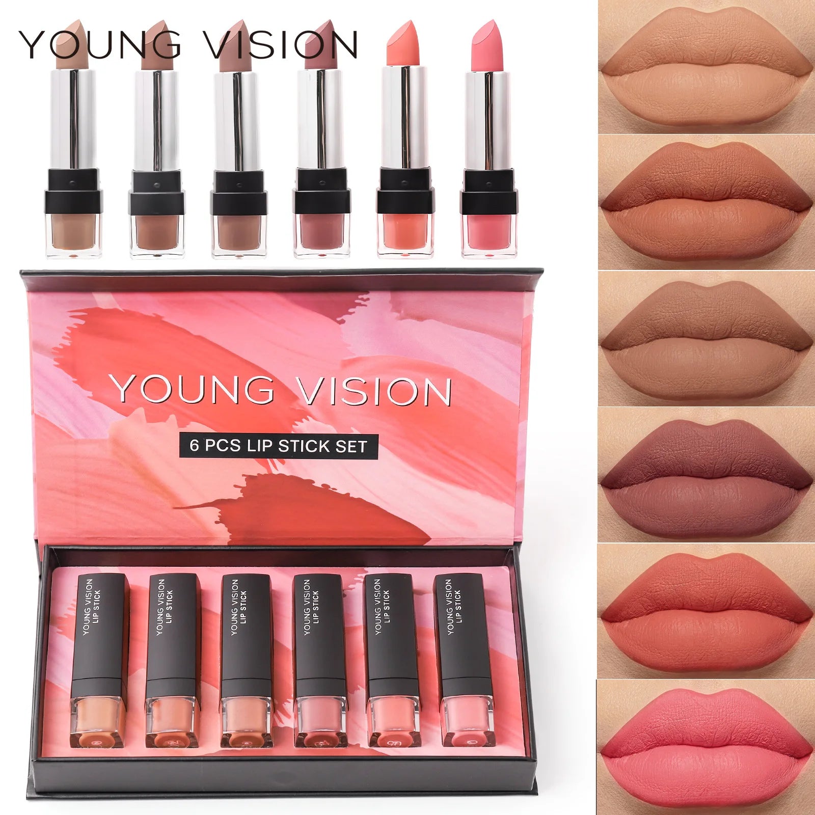 6 Pcs Velvet Matte Lipstick Set, Cotton Soft Silky Smooth Non Drying Lipstick, Long Lasting Waterproof Lip Makeup Gift Box Qme Set A