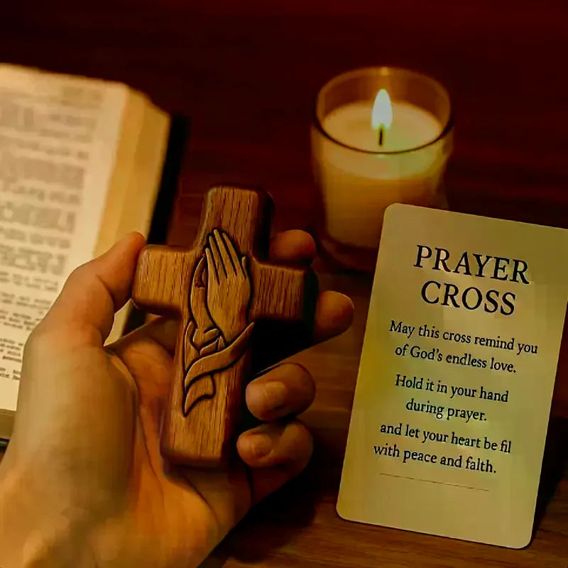 Small Pocket Prayer Cross With Card, Portable Wooden Prayer Cross Pocket Card With Bag For Easter Christmas Token, Church Favors Qme