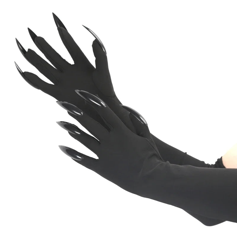 Black Halloween Gothic Long Nails Cosplay Gloves Personality Stretch Qme black