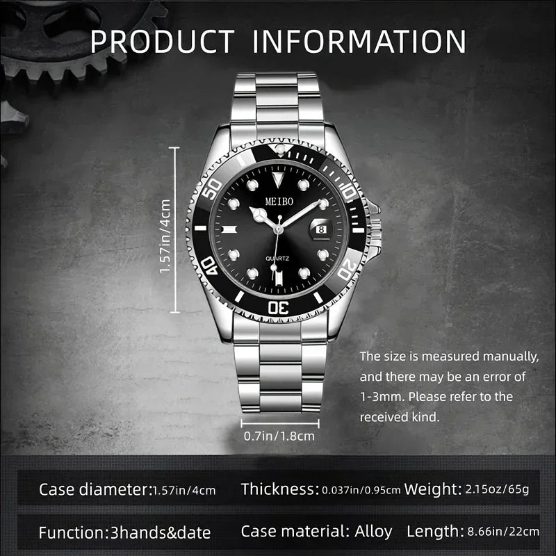 1pc Luxury Men Silver Stainless Steel Water Proof Automatic Luminous Bezel Mens Watches Qme