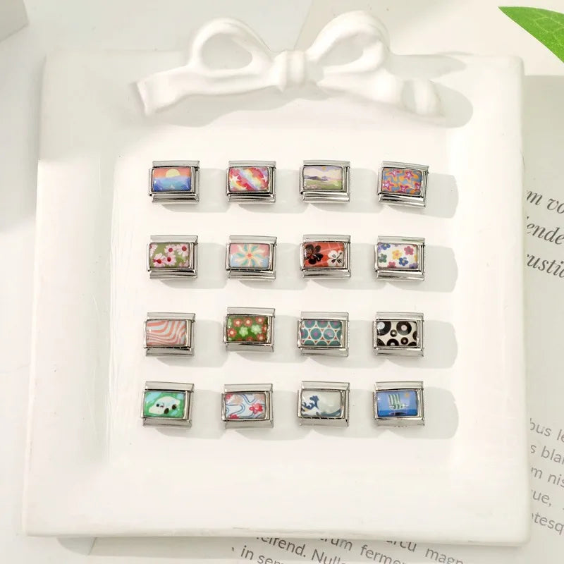 2026 Women's Gift Ukiyoe Seawaves Mount Fuji Italian Charms Links Beads Fit 9mm Stainless Steel Modular Modular Bracelet Jewelry Qme