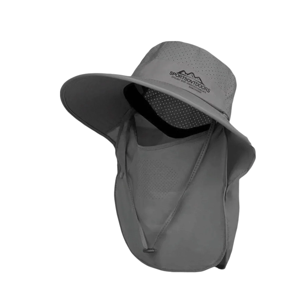 UV Protection Large Brimmed Sun Hat Breathable Face Shield Neck Flap Fisherman Hat Waterproof Polyester Outdoor Bucket Hat Qme Deep Grey