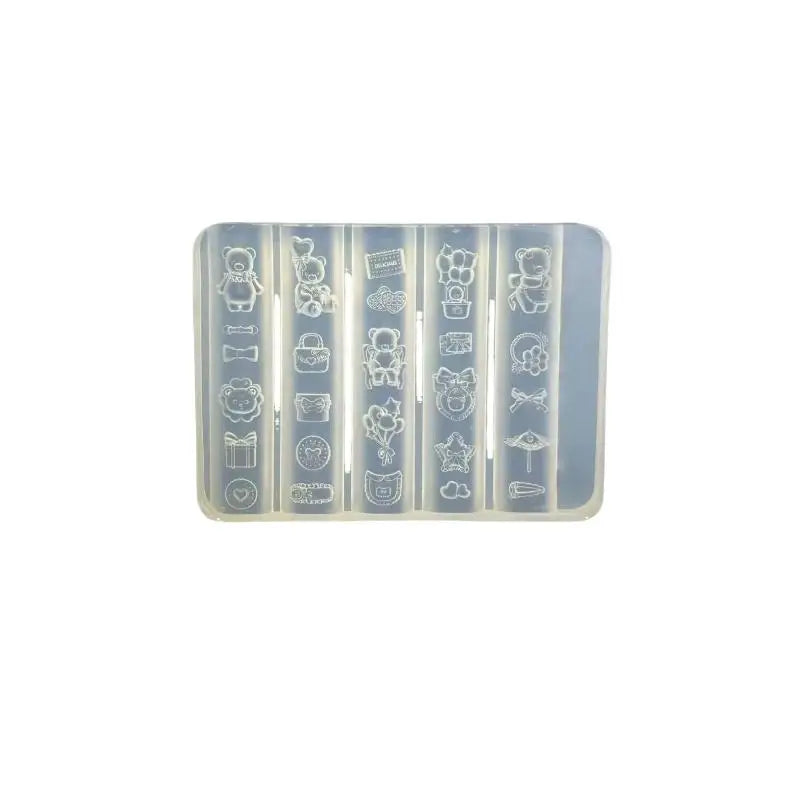 Little Bear Party Transparency Silicone Nail Art Template 3D Mold Qme
