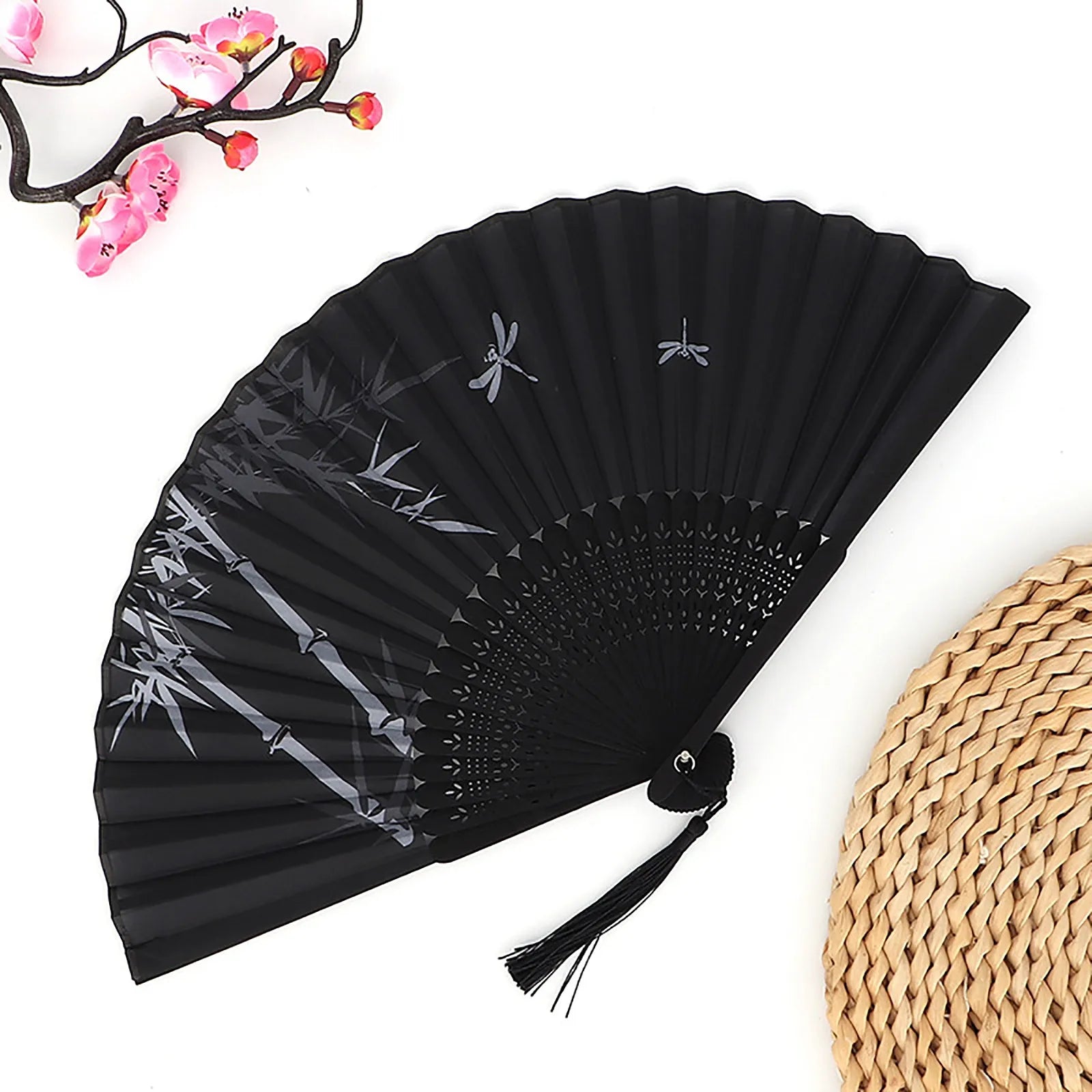 Chinese Style Folding Wood Dance Fans Hollow Ribs Elegant Vintage Style Trim Handheld Fan Foldable Wedding Party Home Decor Qme One Size J