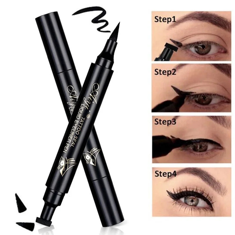 Double-ended Waterproof Eyeliner Stamp Pen Fast-drying Smudge-proof Qme