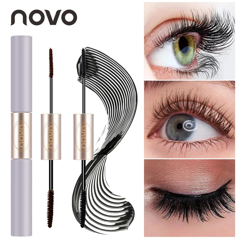 Dual-Ended Mascara, Eyelash Primer & Mascara, Fine & Thick Brush Heads, Volumizing & Lengthening, Long-Lasting, Water Resistant, Qme