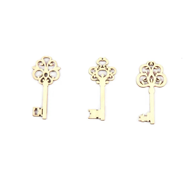 20Pcs 26-55mm Key And Lock Natural Wood Crafts DIY Scrapbooking Wooden Embellishment Handmade Accessories Art Home Decor c4001 Qme 1-20Pcs