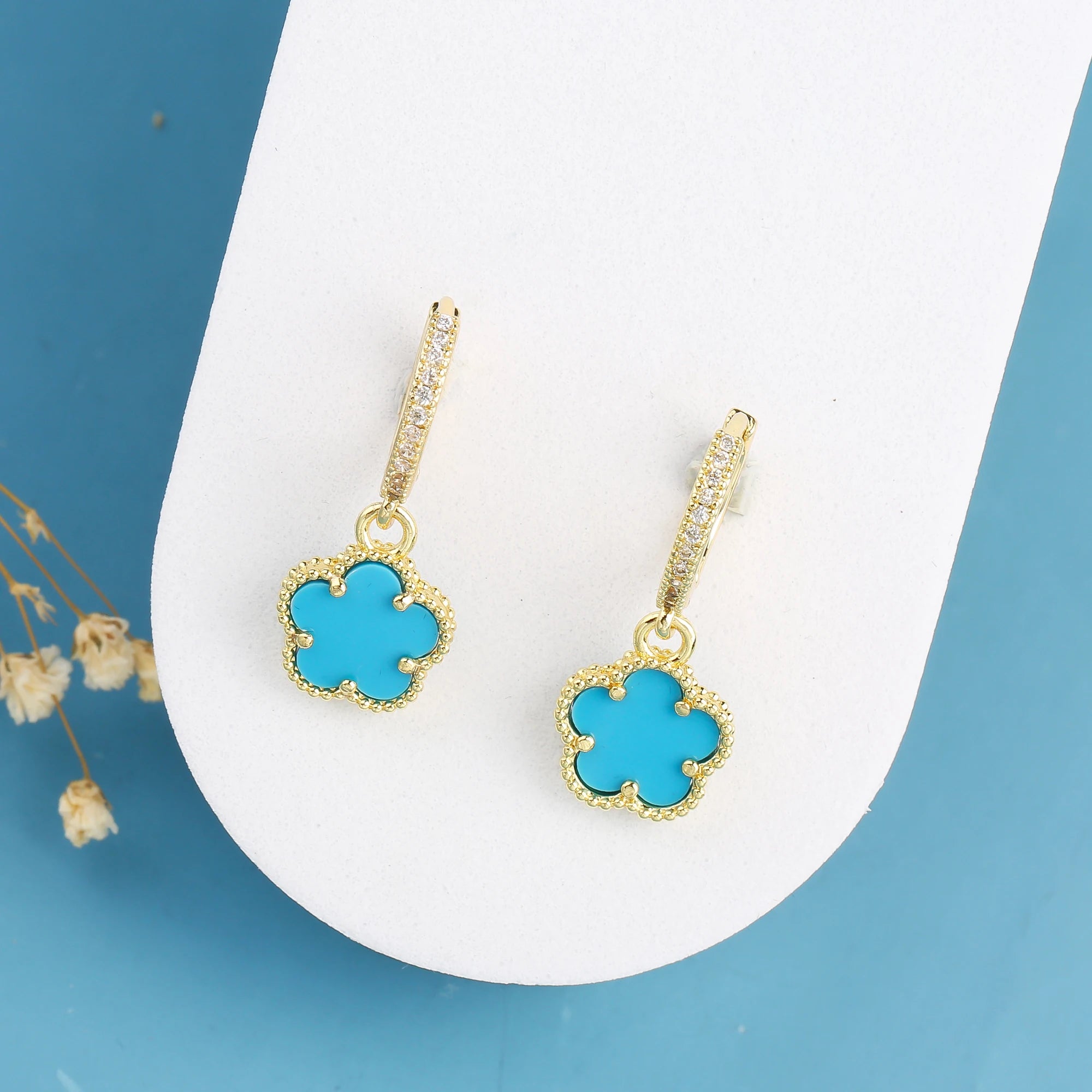 New Trend 10 Colors Hot Sale Five Leaf Flower Stone Drop Earrings Luxury for Women's Party Ears Jewelry Accessories Clover Qme Color 5