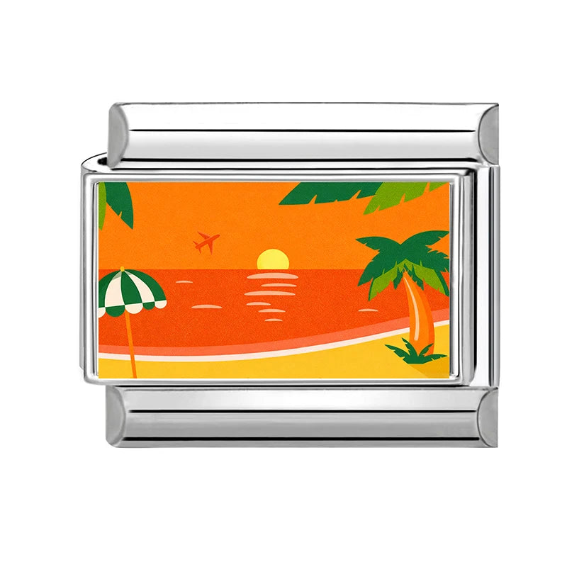 Fashion Colorful Scenery Boat Swan Lake Snow Mountain Charm Italian