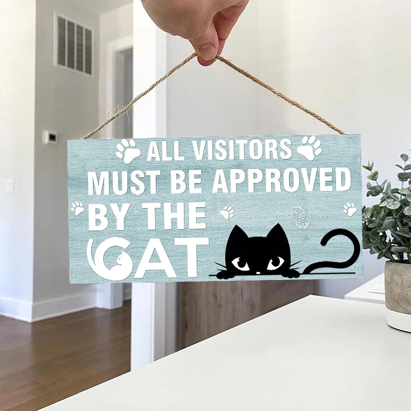 Rustic Must be Approved By the Cat Wall Hanging Decor Wood Art Plaques Sign Door Sign for Home Cat litter Decor Qme M