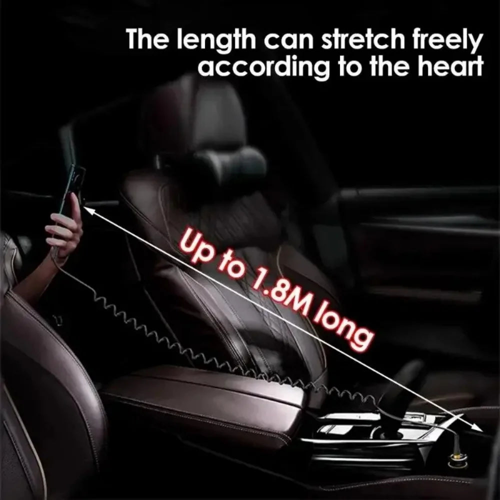 120W USB-C to Type C Fast Charge Spring Cable Retractable Car Charger Data Cord for iPhone 17/16/15 Samsung Xiaomi Type-C Phone Qme