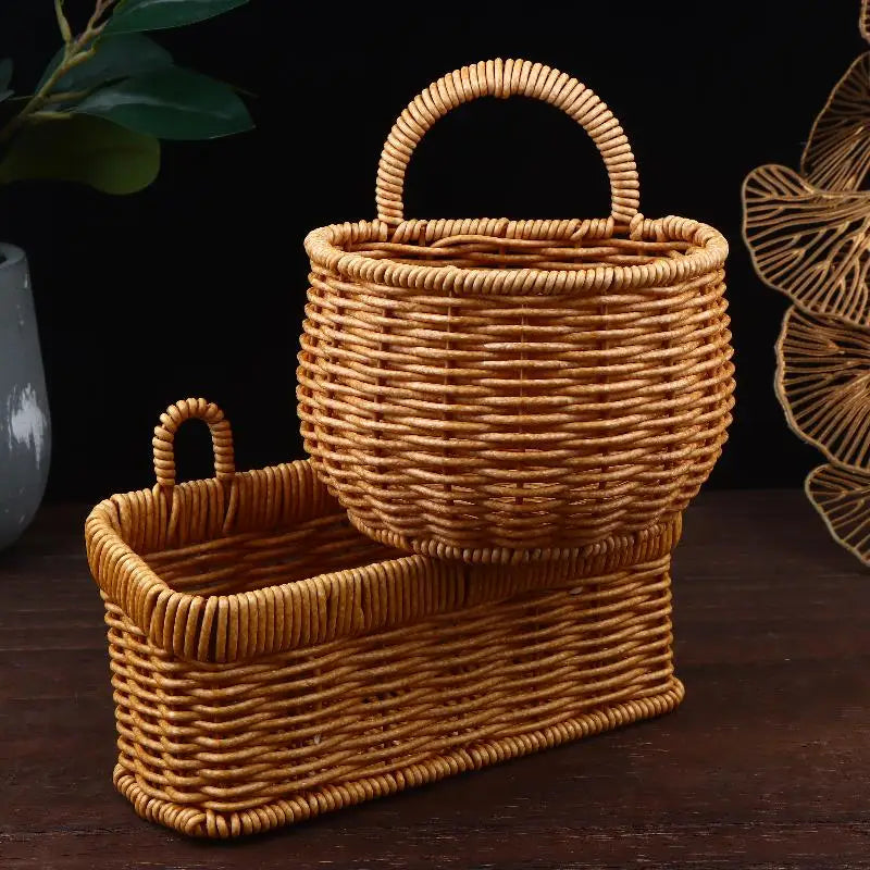Bathroom Wall Hanging Basket Imitation Rattan Woven Ginger Garlic Egg Qme