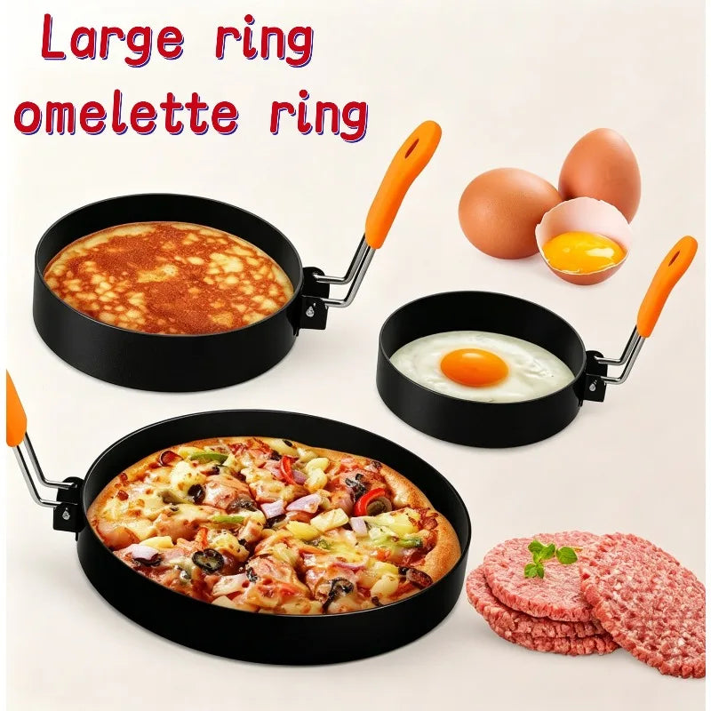 Stainless Steel Omelette Mold Professional Egg Ring Pancake Ring with Silicone Handle Oil Brush for Fried Eggs Omelets Muffins Qme