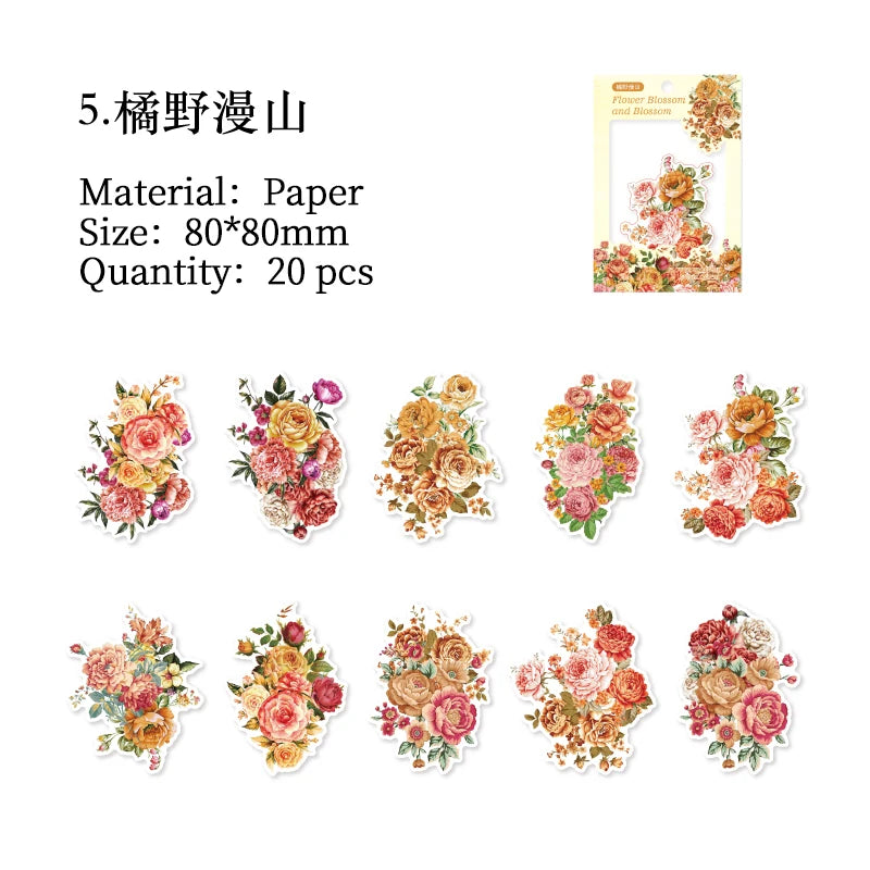 20 pcs Flower Sticker Literature Art Decorative Scrapbooking Diy Diary Album Creativity hand made Collage material Qme F