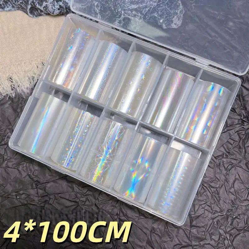 10 Patterns Metallic Nail Foil Transfer Paper Stickers DIY Manicure Qme A10