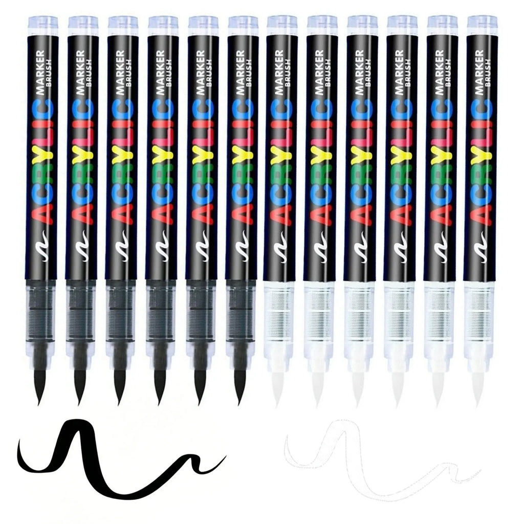 12 Pcs Black/White Premium Soft Tip Acrylic Marker Set Black White Acrylic Markers for Wood Ceramic Festival Craft Making Qme