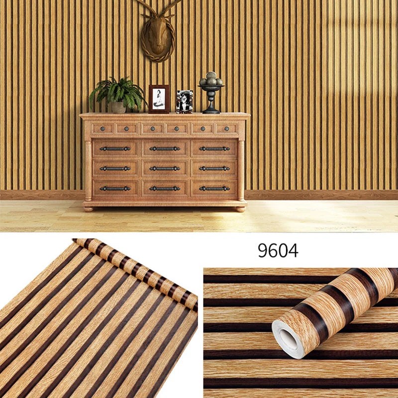 45CM PVC Wood Striped Self-Adhesive Wallpaper Background Wall Desk Cabinet Furniture Renovation Waterproof Sticker Qme