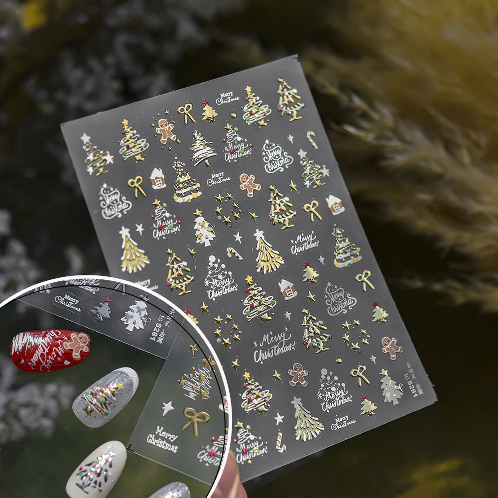 Gold Christmas Tree Nail Art Sticker Star Snowflake Santa Snowman Qme GJ-to5281-Gold